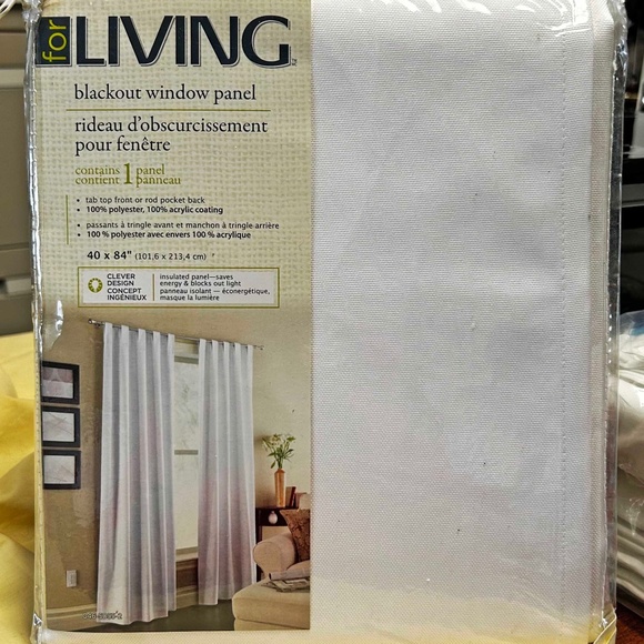 DRAPES, 40 X 84 INCHES, WHITE, BLACKOUT WINDOW PANELS, ONE PANEL, TAB TOP FRONT - Picture 1 of 3